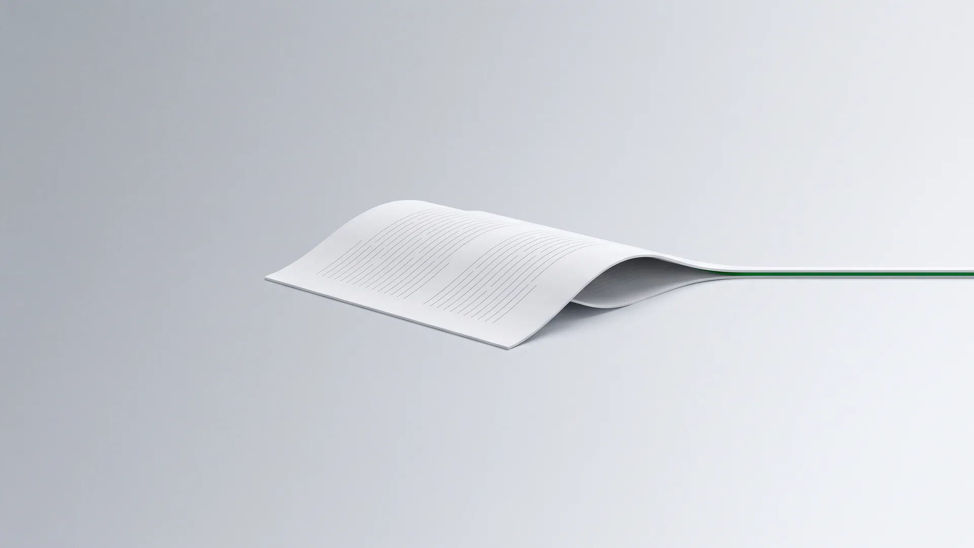 A white sheet marked with fine lines, tapering into a single thin green strand on a gray background